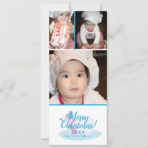 Merry Christmas Bear Snowflakes Baby Photo Collage Holiday Card