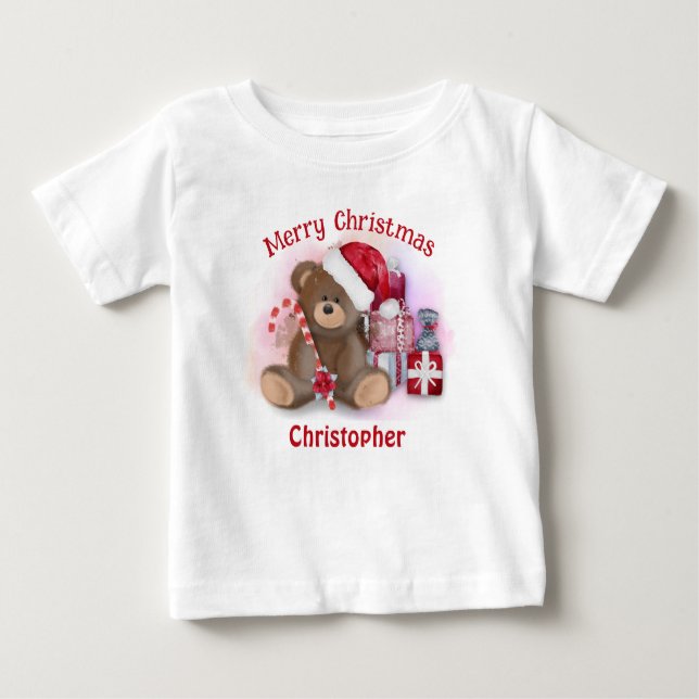 Merry Christmas Bear Toddler Kids Baby Christmas  T-Shirt (Front)