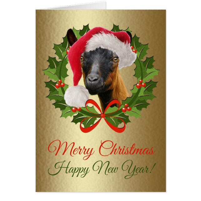 Merry Christmas Beautiful Oberhasli Goat Art (Front)