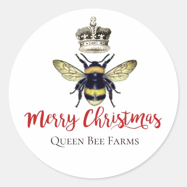 Merry Christmas Beekeeper Farm Apiary Bee Crown Classic Round Sticker (Front)