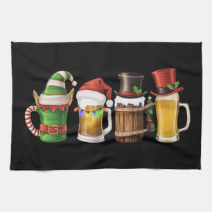 Merry Christmas Beers Drinking Santa Beer Lover  Tea Towel