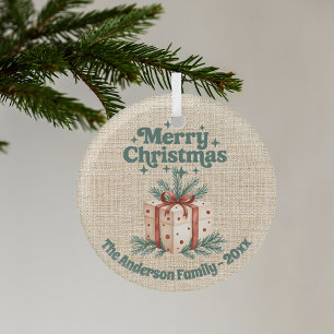 Merry Christmas beige burlap gift box green Glass Tree Decoration