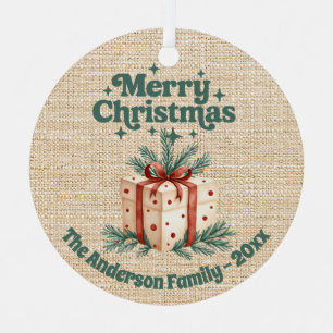 Merry Christmas beige burlap gift box green Metal Tree Decoration