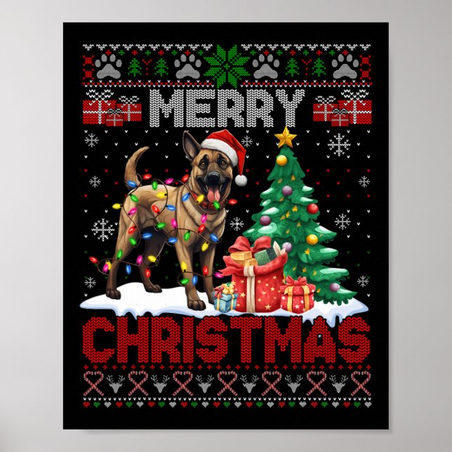 Merry Christmas Belgian Malinois Dog Lover Ugly Xm Poster (Front)