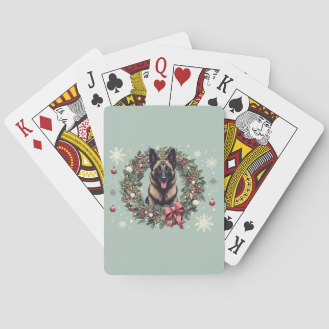 Merry Christmas Belgian Malinois Dog Xmas Playing Cards (Back)
