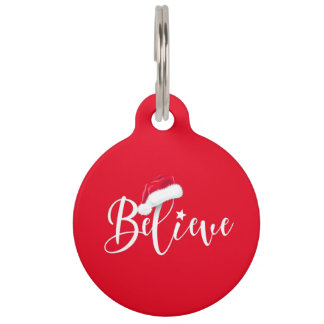 Merry Christmas - Believe in Santa with Red Hat Pet Tag