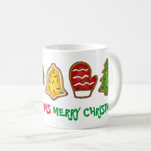 Merry Christmas Bell Snowman Mitten Tree Cookie Coffee Mug