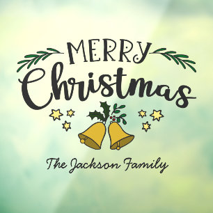 Merry Christmas bells mistletoe stars family name 