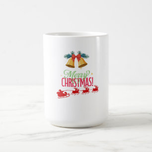 Merry Christmas – Bells & Santa Sleigh Design Coffee Mug