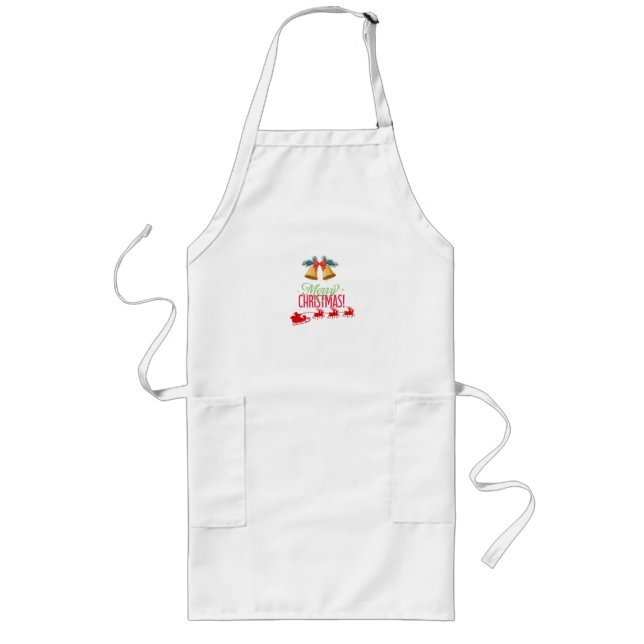 Merry Christmas – Bells & Santa Sleigh Design Long Apron (Front)