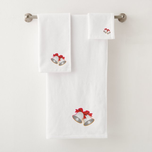 Merry Christmas Bells White   Bath Towel Set (Insitu)