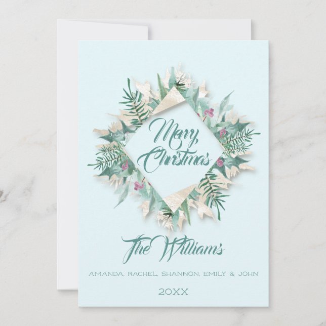 Merry Christmas Belly Framed Monogram Grey Blue Invitation (Front)