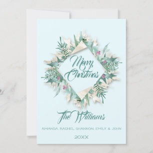 Merry Christmas Belly Framed Monogram Grey Blue Invitation