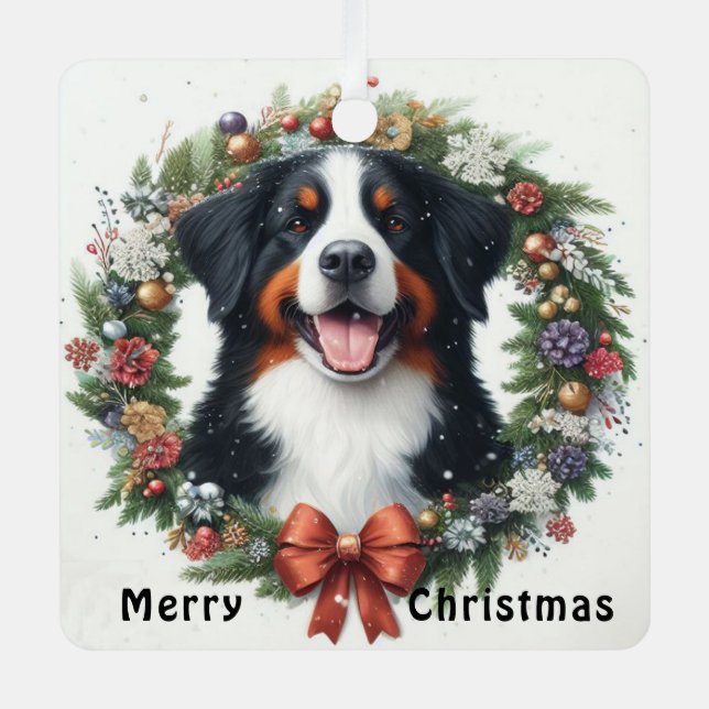 Merry Christmas Bernese Mountain Dog Dog Xmas Metal Tree Decoration (Front)