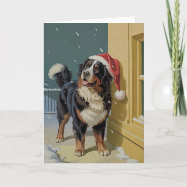 Merry Christmas Bernese Mountain Dog  in Santa  Card (Front)