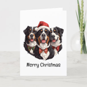 Merry Christmas Bernese Mountain Dogs Holiday Card