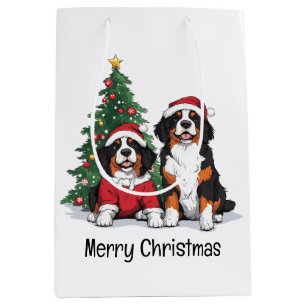 Merry Christmas Bernese Mountain Dogs Medium Gift Bag