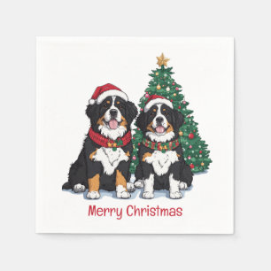 Merry Christmas Bernese Mountain Dogs Napkin
