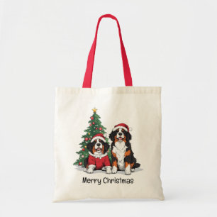 Merry Christmas Bernese Mountain Dogs Tote Bag
