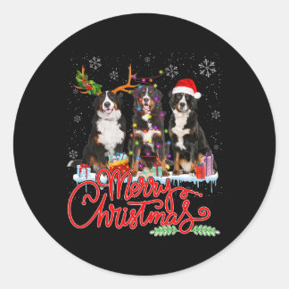 Merry Christmas Bernese Mountain Santa Reindeer Li Classic Round Sticker