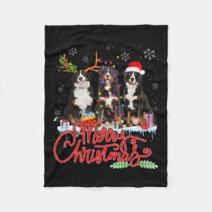 Merry Christmas Bernese Mountain Santa Reindeer Li Fleece Blanket