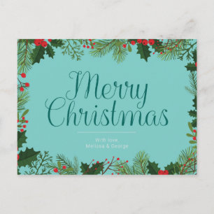 Merry Christmas Berries and Foliage Personalised Postcard