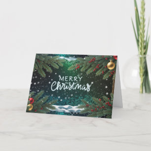 Merry Christmas Berries, Branches and Ornaments Holiday Card