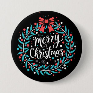 Merry Christmas Berry Wreath 7.5 Cm Round Badge