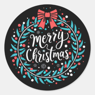 Merry Christmas Berry Wreath Classic Round Sticker