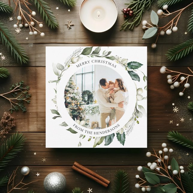 Merry Christmas Berry Wreath Photo Holiday Card (Creator Uploaded)