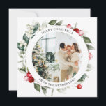 Merry Christmas Berry Wreath Photo Holiday Card<br><div class="desc">Modern photo Christmas holiday card features Peace,  Love and Joy greeting with photo and botanical berries and leaves.</div>