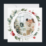 Merry Christmas Berry Wreath Photo Holiday Card<br><div class="desc">Modern photo Christmas holiday card features Peace,  Love and Joy greeting with photo and botanical berries and leaves.</div>