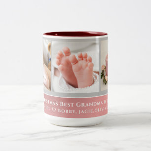 Merry Christmas Best Grandma in the World 3 Photo Two-Tone Coffee Mug