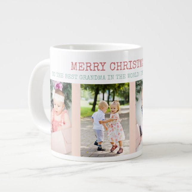 Merry Christmas Best Grandma in the World 4 Photo Large Coffee Mug (Front Left)