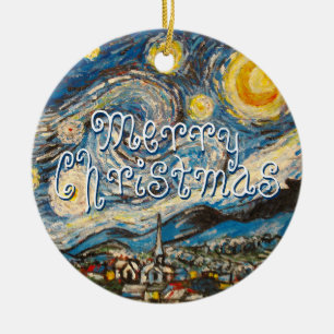Merry Christmas Best Wishes 2014 Starry Night rep. Ceramic Tree Decoration