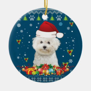 Merry Christmas Bichons Frise Dog Ugly Sweater Ceramic Tree Decoration