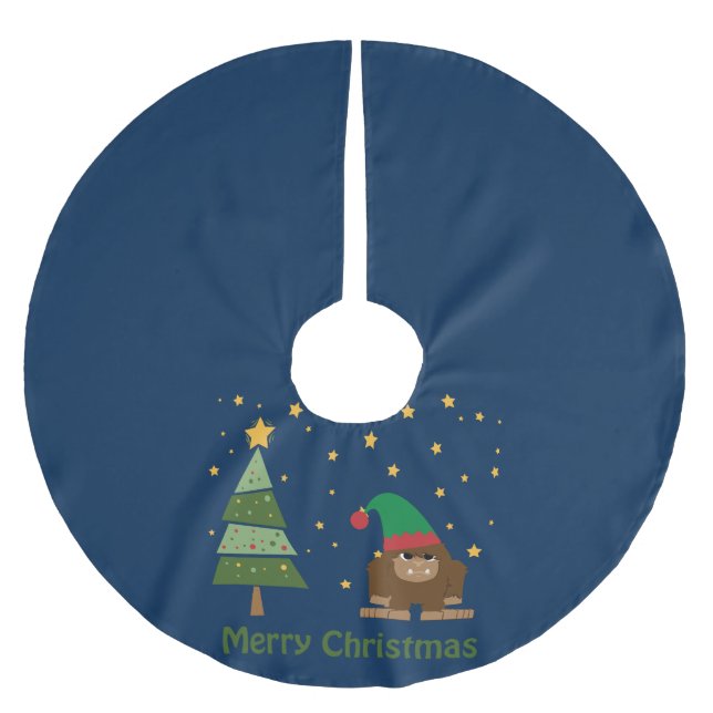 Merry Christmas Bigfoot Brushed Polyester Tree Skirt (Front)
