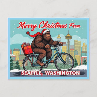 Merry Christmas Bigfoot From Seattle Washington Holiday Postcard