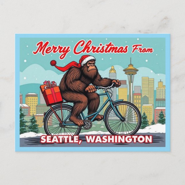 Merry Christmas Bigfoot From Seattle Washington Holiday Postcard (Front)