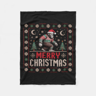 Merry Christmas Bigfoot Funny Ugly Sweater Art  Fleece Blanket