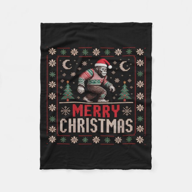 Merry Christmas Bigfoot Funny Ugly Sweater Art  Fleece Blanket (Front)