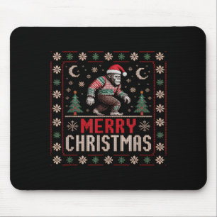 Merry Christmas Bigfoot Funny Ugly Sweater Art Mouse Pad