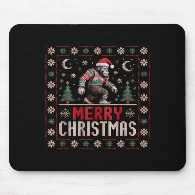 Merry Christmas Bigfoot Funny Ugly Sweater Art  Mouse Pad (Front)