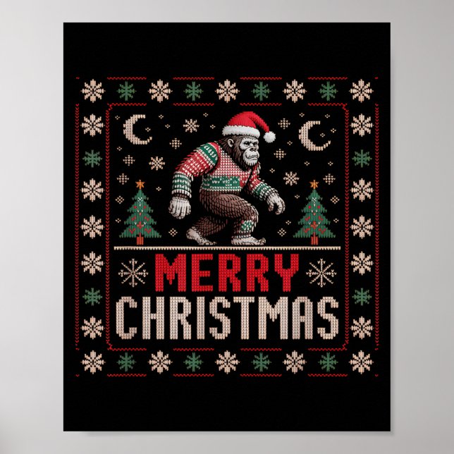 Merry Christmas Bigfoot Funny Ugly Sweater Art  Poster (Front)