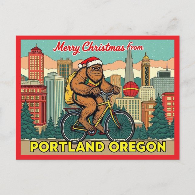 Merry Christmas Bigfoot Portland Oregon Holiday Postcard (Front)