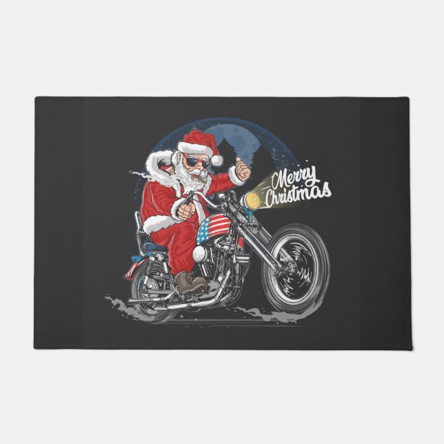 Merry Christmas Biker Santa Doormat (Front)