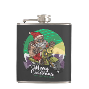 Merry Christmas Biker Santa Hip Flask