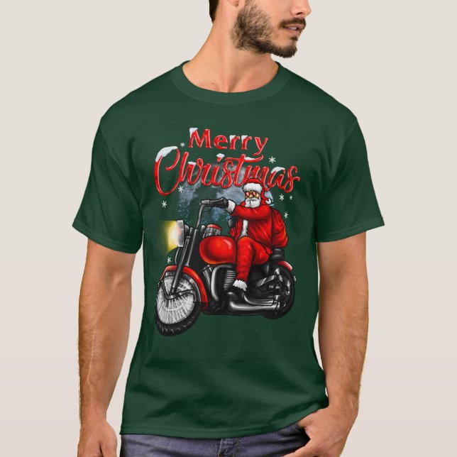 Merry Christmas Biker Santa T-Shirt (Front)