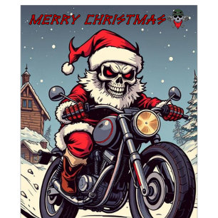 Merry Christmas Biker Skeleton Santa T-Shirt