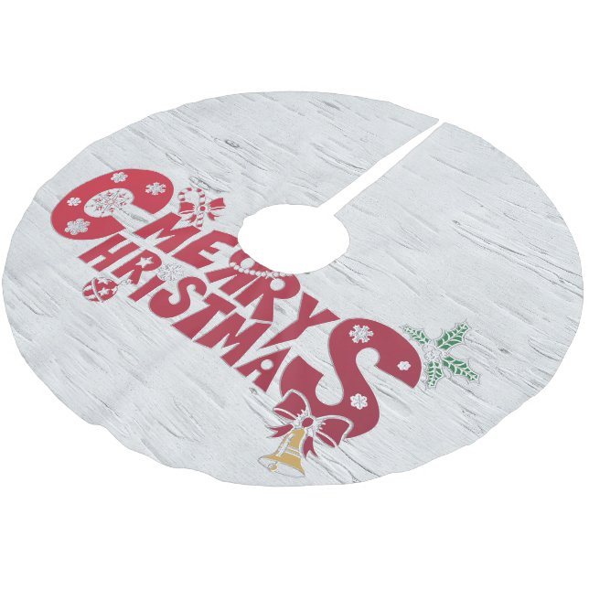 Merry Christmas Birch Tree Pattern Brushed Polyester Tree Skirt (Angled)